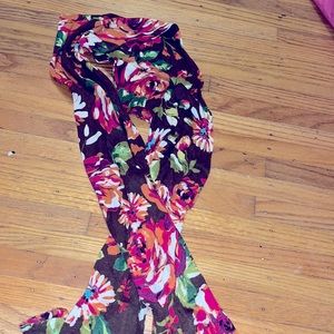 Vera Bradley scarf. Brown background with pink and orange floral pattern.
